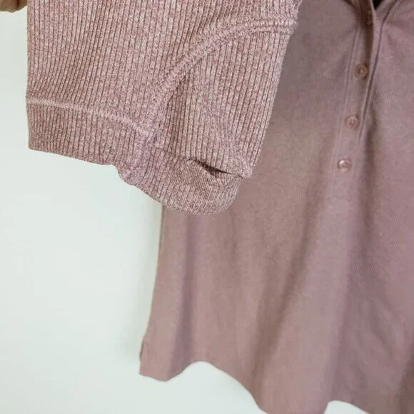 NWOT Athleta Uptempo Ribbed Henley Top Mauve Pink size Large - Picture 10 of 15